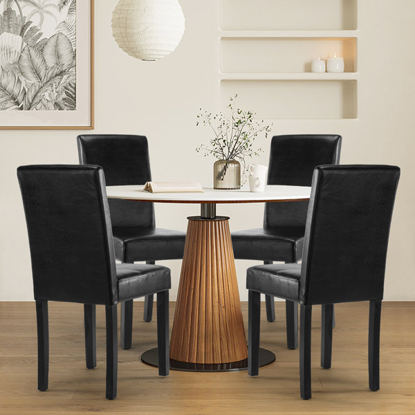 Black leather best sale dining chairs